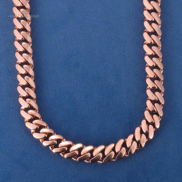 Collar de pulsera de cadena de eslabones cubanos de Miami rosa de oro relleno sólido de 10K 14K de 11 mm S Sier hecho a mano para hombres para hombres