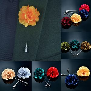 Handgemaakte herenbroches Bloemen revers Pin voor mannen Pak Long Neddle Fabric Flower Broche Pins voor bruiloft Modeheren sieraden