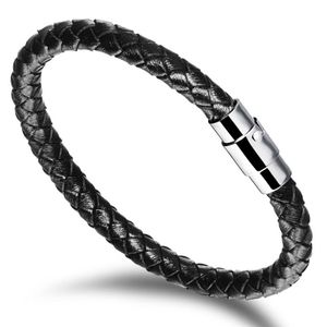 Bracelet tressé en cuir pour hommes fait à la main avec fermoir magnétique en acier inoxydable Bracelet de manchette en cuir tressé simple cadeaux pour lui2626