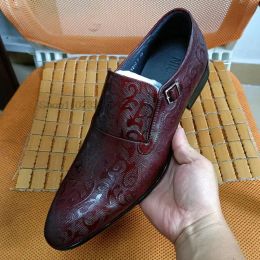 Chaussures Oxford à bout d'aile faites à la main pour hommes, noir vin rouge, chaussures Brogue en cuir véritable, mocassins formels d'affaires pour hommes