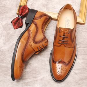 Hommes faits à la main mariage oxford Brogue chaussures en cuir de vache véritable hommes élégants chaussures habillées noir marron à lacets Vintage chaussure formelle
