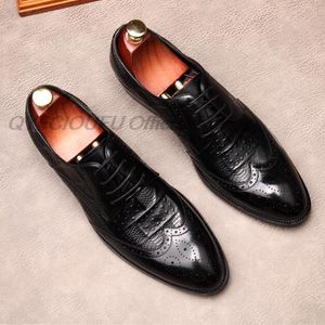 Chaussures habillées en Crocodile pour hommes faites à la main 100% cuir de veau Oxford noir à lacets de luxe Brogue chaussures formelles de fête de mariage pour hommes