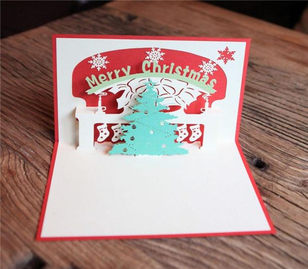 Tarjetas de felicitación de árbol de Navidad hecho a mano creative Kirigami Origami 3d Pop Up Card para niños Friends5621431