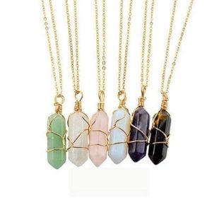 Handgemaakte metalen wikkeling hanger zeshoek vorm chakra ketting natuurlijke helende stenen sieraden accessoires voor vrouwen cadeau