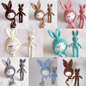 Handgemaakte nink Velvet Bunny Hat Doll Wool gebreide dieren kleine oren pasgeboren fotografie props 20220902 E3