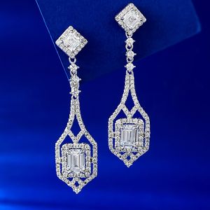 Boucles d'oreilles pendantes en diamant Moissanite faites à la main, bijoux en argent Sterling 925 véritable, boucles d'oreilles de fiançailles et de mariage, cadeau pour femmes