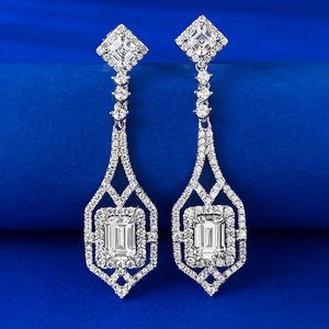 Handgemaakte Moissanite Diamond Dange Earring Real 925 Sterling Silver Sieraden Betrokkenheid Bruiloft Druppels voor vrouwencadeau