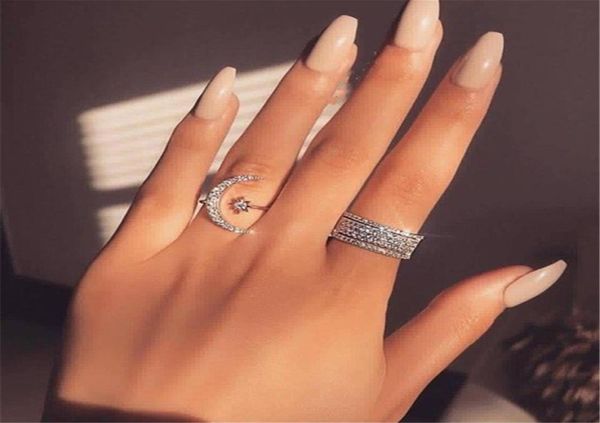 Anneau de promesse étoile de la lune à la main diamant 100 Real 925 STERLING SIGNED MEDIAD BANG RING POUR FEMMES MEN BIELRIE DE PARTIE8497762