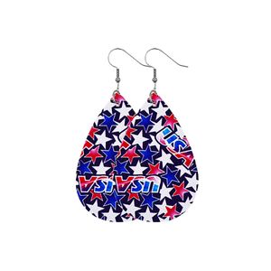 Boucles d'oreilles en cuir multicouches faites à la main drapeau américain feuille larme boucles d'oreilles femmes bijoux de mode cadeaux de fête de l'indépendance américaine Q0709