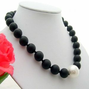 Handgemaakte natuurlijke 10 mm Black mat Agaat Wit Ronde Ronde Parl ketting 45 cm Fashion sieraden