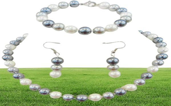 Hecho a mano natural 10 mm blanco negro gris multicolor concha del Mar del Sur collar de perlas pulseras pendientes conjunto 2 juegos de joyería de moda 5195676512