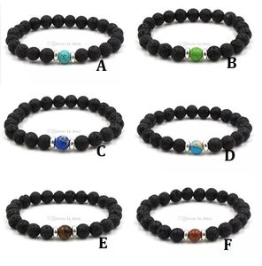 Handgemaakte natuurlijke zwarte lava steen kralen elastische armband etherische olie diffuser armband vulkanische rots kralen handsnaren