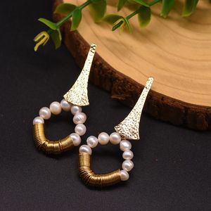 Pendientes colgantes de perlas de agua dulce naturales hechos a mano, estilo bohemio para mujer, compromiso, fiesta de chicas, accesorios de joyería de perlas Vintage