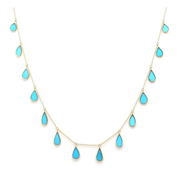 Breloques en forme de poire naturelle Turquoise, faites à la main, en or jaune massif, maillons de chaîne, collier délicat, bijoux fins pour femmes