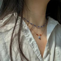 Collier empilé fait à la main pour femmes, ornements de conception originale, tendance, pierre bleue naturelle, tempérament, chaîne de clavicule, ensemble de bijoux, cadeau 240305