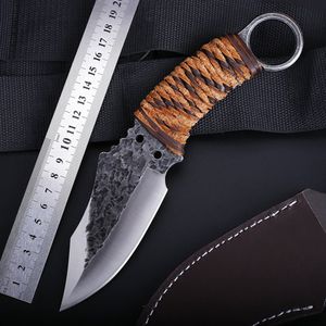 Handgemaakt buitenmes met echt lederen touwhandgreep Hoge hardheid Hardheid jachtmescamping EDC -werkmes Multi -functionele veld Survival Knife 223