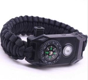 cordon de parachute fait à la main Bracelets de survie avec corde d'évacuation boussole led lampe torche lumières vélo vélo bracelet SOS sauvetage bracelet outil