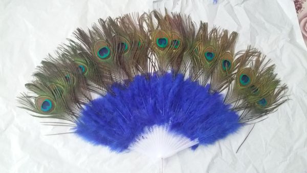 Éventail de paon fait à la main Éventail de plumes en plastique pour soirée dansante costumée Éventail pliant portatif décoratif 15,7 