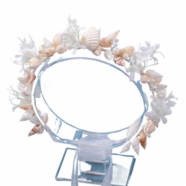 Handmade Pearl CCH Big Hoop Sea Snail Shell Garland HairBands Crown Brides Seell Headdr Beach Wedding Hair Acturs P5yi #