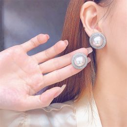 Handgemaakte Pearl Dangle Stud Earring 100% Real 925 Sterling Silver Engagement Bruiloft oorbellen voor vrouwen feestjuwelencadeau