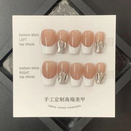 Prensa rosa hecha a mano en las uñas Uñas estrella coreanas Reutilizables Diseño de uñas postizas de longitud media Cubierta completa Manicura artificial usable 240129