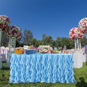 Falda de mesa de tul ondulado rosa hecha a mano para boda, postre, fiesta de cumpleaños, decoración de mesa, firma, decoración del hogar, 18577cm, 201007
