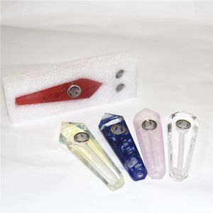 Tubos hechos a mano Portátil Rosa Color bonito Filtro de piedra de cristal Tubo de fumar Tubo de mano Diseño innovador Titular de tabaco de hierba seca Piedra preciosa