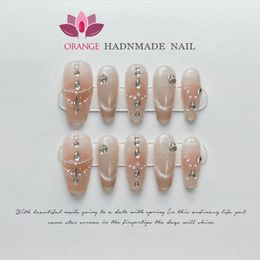 Pressé à la main sur les ongles de beauté Design Décoration Faux ongles Glittler Couverture complète Manucure artificielle Wearable Orange Nail Store 240129