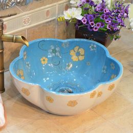 Fait à la main Style primitif comptoir en porcelaine Lavabo lavabo de salle de bain lavabo motif fleur Trutc