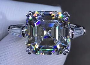 Anillo de promesa hecho a mano de plata de ley Bijou Asscher corte compromiso anillos de boda para mujeres hombres joyería