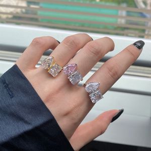 Anillo de diamante de corte radiante hecho a mano, 100% Plata de Ley 925 auténtica, anillos de banda de boda para fiesta para mujer, joyería de promesa de compromiso