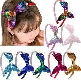 Diadema de sirena de lentejuelas arcoíris hecha a mano, accesorios para el cabello para niñas, diademas para niños, tocado de fiesta de sirena pequeña, suministros en 8 colores