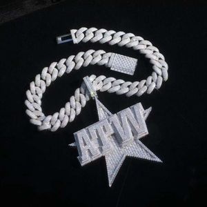 Handgemaakte Rapper Sieraden 925 Sterling Zilver Vvs Moissanite Diamond Iced Out Custom Atw Letter Star Hanger met Cubaanse Link Chain