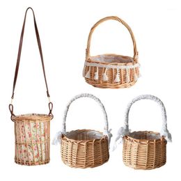 Panier à fleurs tissé en rotin fait à la main | Panier à fleurs, fruits et légumes, pique-nique cosmétique, jouets pour enfants, sac de rangement pour articles divers, sacs à linge