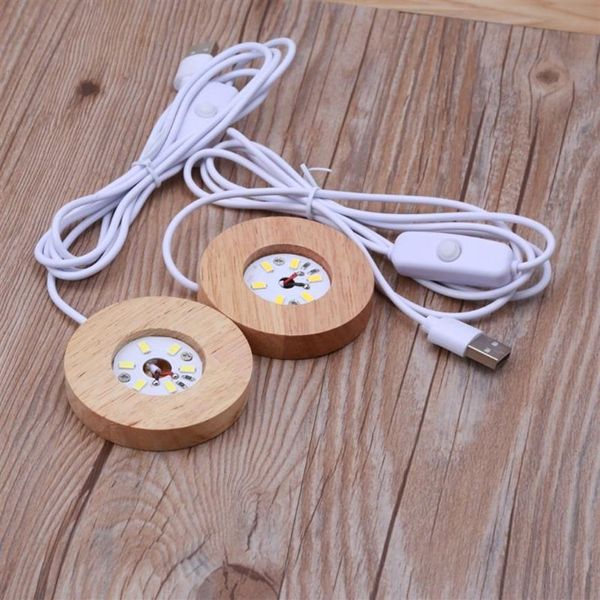 Resin art à la main Mini mince LED Wood Night Light Affichage Base d'affichage de lampe en bois Round Bases Resins Ornement Stand DIY Crafts266u