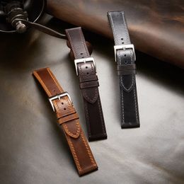 Handgemaakte Retro Lederen Horlogeband 18mm 19mm 20mm21mm 22mm Horlogeband Polsband Accessoires voor Merk 240106