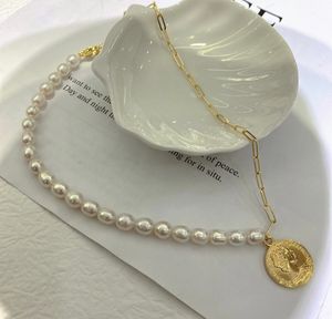 Chaîne de collier rétro faite à la main colliers de perles mode Vintage Chic Naturel de haute qualité 6-7MM Perles de type riz brillant Chaînes de queue réglables pour cadeau de la Saint-Valentin