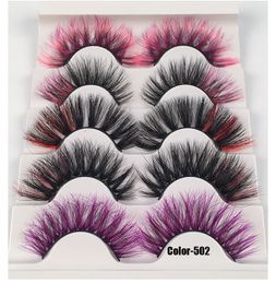 Faux de cils r￩utilisables r￩utilisables ￠ la main 5 paires Set Soft Light multicouche ￩pais 3D Faux cils boucl￩s CRISSCROSS Full Strip Color Coules Dhl