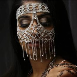 Máscara de mascarada hecha a mano con borlas de diamantes de imitación, joyería facial para mujeres, decoración de cabeza de cristal de lujo, accesorios para la cara 240223
