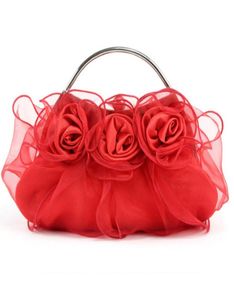 Handgemaakte roze bloemen handtas ruches organza bruiloft bruids prom avondfeest clutch handtas dame portemonnee perzik rood zilver paars 4761900