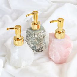 Distributeur vide de savon en pierre de cristal de quartz rose fait à la main, pompe, bouteille en cristal de pierre précieuse, distributeurs rechargeables pour savon liquide, shampoing, lotion, décoration d'intérieur 30 ml