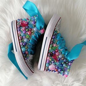 Handmade S Bling Girls Kids en Mother Candy Canvas Shoes Pearls Sneakers For Girl Birthday Party Wedding 240516
