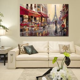 Handgemaakte schilderachtige landschap canvas kunst april in Parijs Brent Heighton schilderij Frans straatkunstwerk modern kantoor loft decor