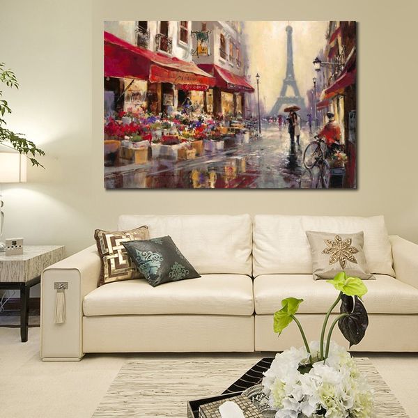 Lienzo de paisaje escénico hecho a mano, pintura de Brent Heighton de abril en París, obra de arte de calle francesa, decoración moderna para Loft de oficina