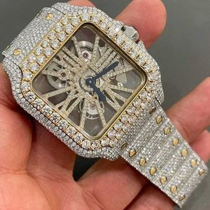 Handgemaakte setting Pass Diamond Tter VVS Moissanite Diamond Iced Out luxe mechanisch horloge