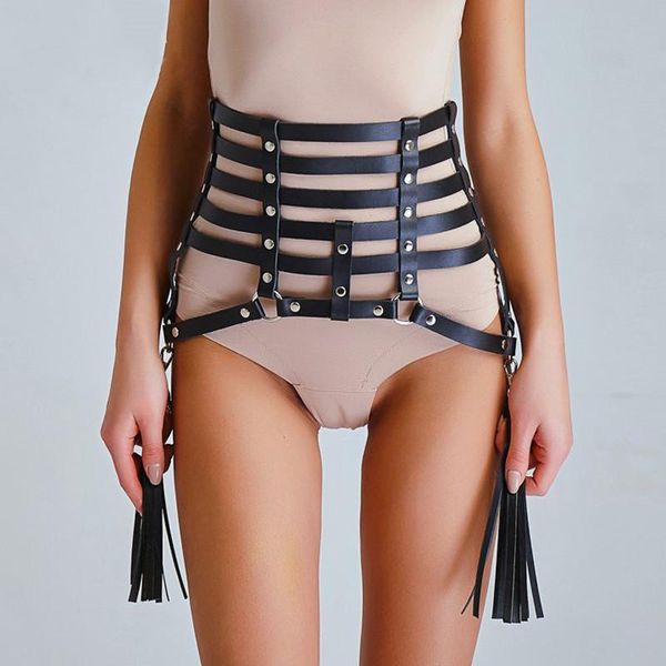 Harnais Sexy fait à la main, jupes tissées en cage, glands à franges, Mini jupe de Bondage corporel en cuir pour femmes