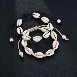 Bracelets de coquille à la main Seashell Coquille à la main Corde réglable à la main pour femme Accessoires de filles Perlé Bijoux Beach