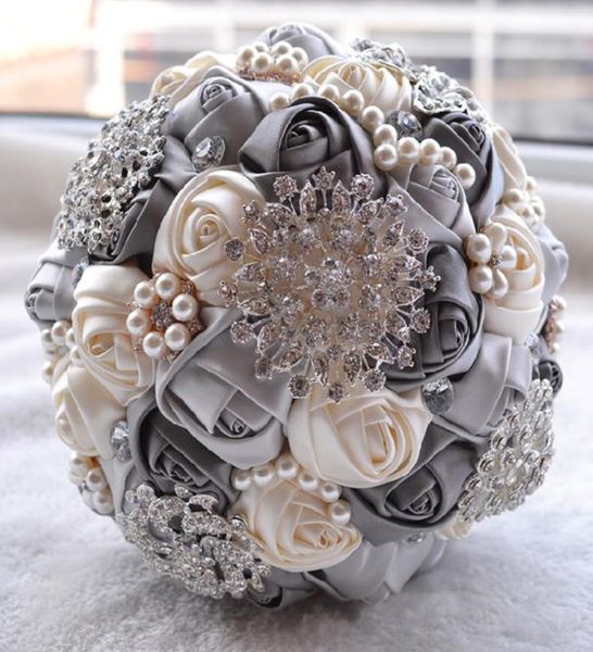 Bouquet de mariée en soie fait à la main, accessoires de mariage, broche en perles de cristal, Bouquet de mariage tenant des fleurs, Decor4998038