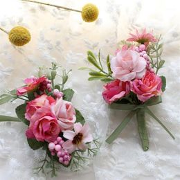 Simulation de fleurs de mariage faites à la main, boutonnières pour invités du marié, Corsage, demoiselles d'honneur, fleurs de poignet de mariée, 1226w
