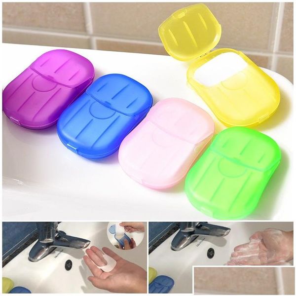 Sapone fatto a mano 20 Pz / scatola Disinfettante per le mani di carta monouso portatile in scatola da viaggio all'aperto Bagno profumato Lavarsi le mani Mini Drop Delivery Healt Dhvjl